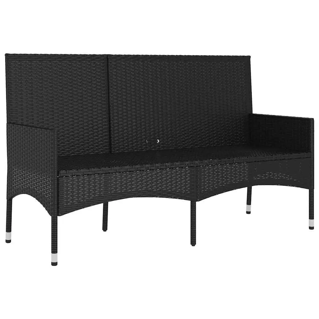 3-Seater Garden Bench Outdoor Patio Furniture Black Poly Rattan with Cushions