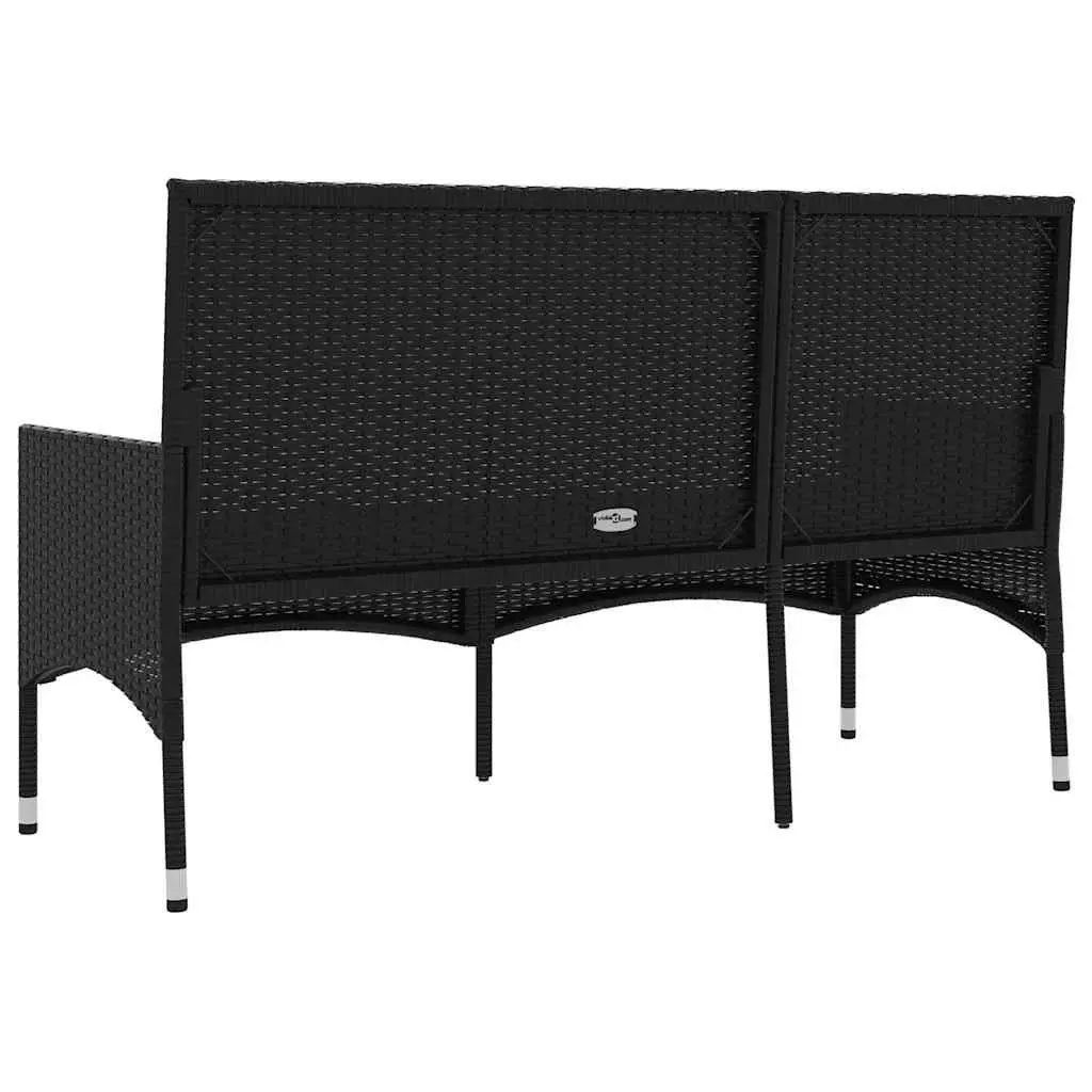 3-Seater Garden Bench Outdoor Patio Furniture Black Poly Rattan with Cushions