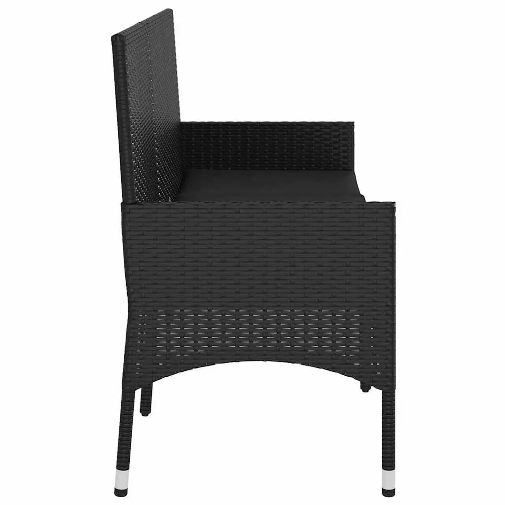 3-Seater Garden Bench Outdoor Patio Furniture Black Poly Rattan with Cushions