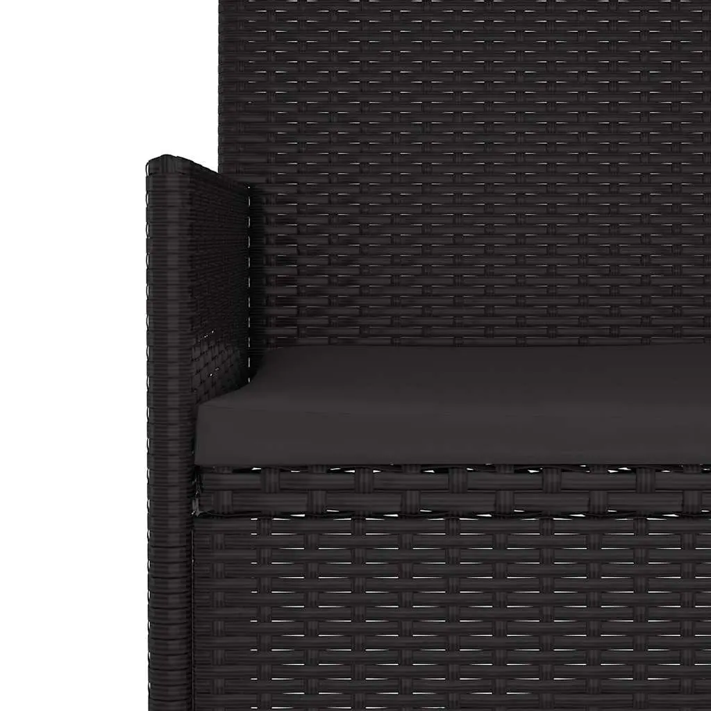 3-Seater Garden Bench Outdoor Patio Furniture Black Poly Rattan with Cushions