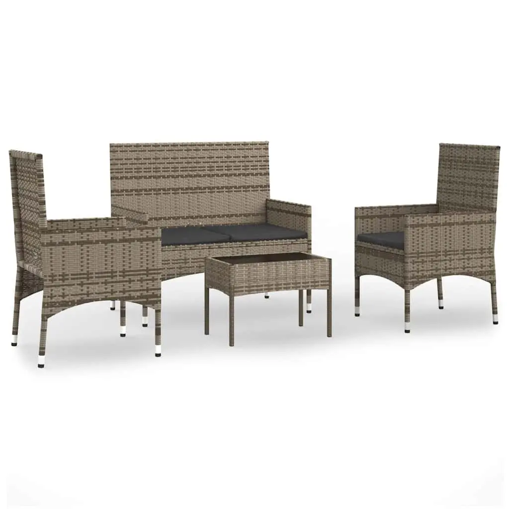 Garden Lounge Set 4 Piece Outdoor Furniture Grey Poly Rattan with Cushions