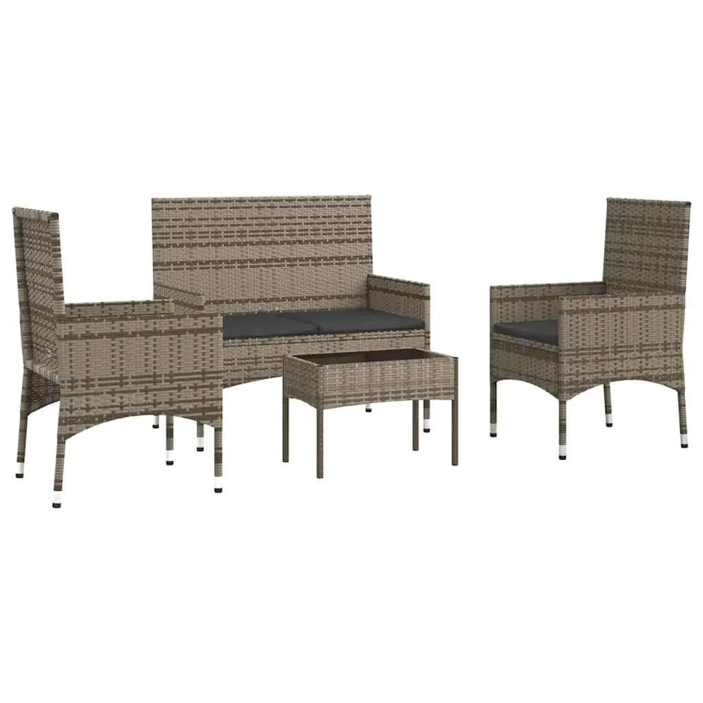 Garden Lounge Set 4 Piece Outdoor Furniture Grey Poly Rattan with Cushions