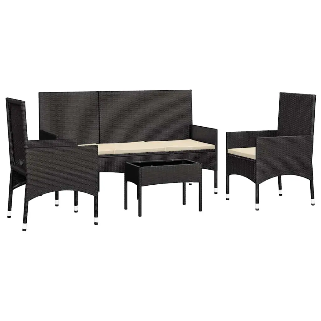 4 Piece Garden Lounge Set Outdoor Furniture Black Poly Rattan