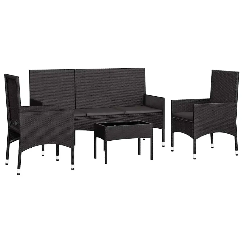 4 Piece Outdoor Garden Lounge Set for Patio Black Poly Rattan