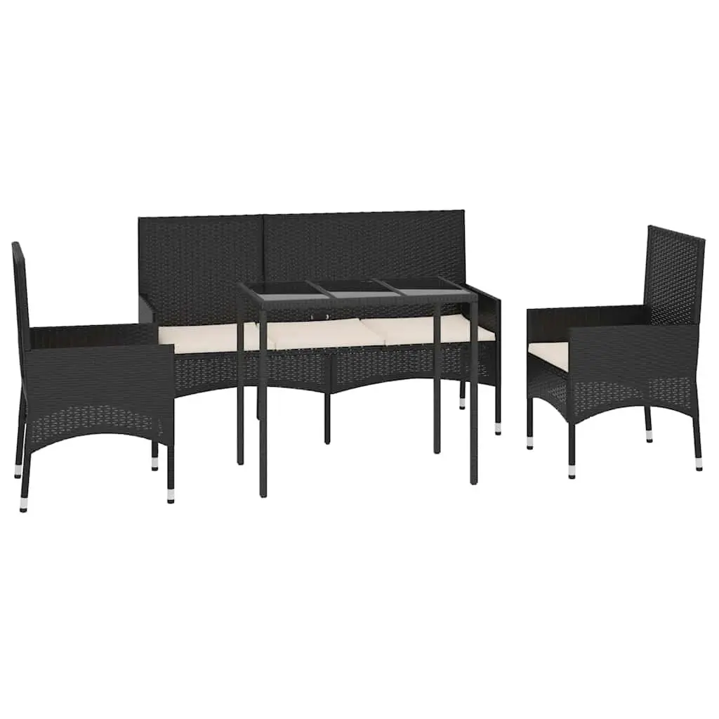Garden Lounge Set Outdoor Furniture Black Poly Rattan with Cushions 4 Piece
