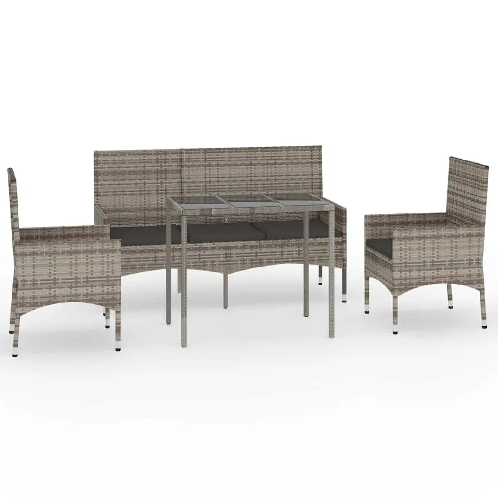 4 Piece Garden Lounge Set Grey Poly Rattan Outdoor Furniture with Cushions