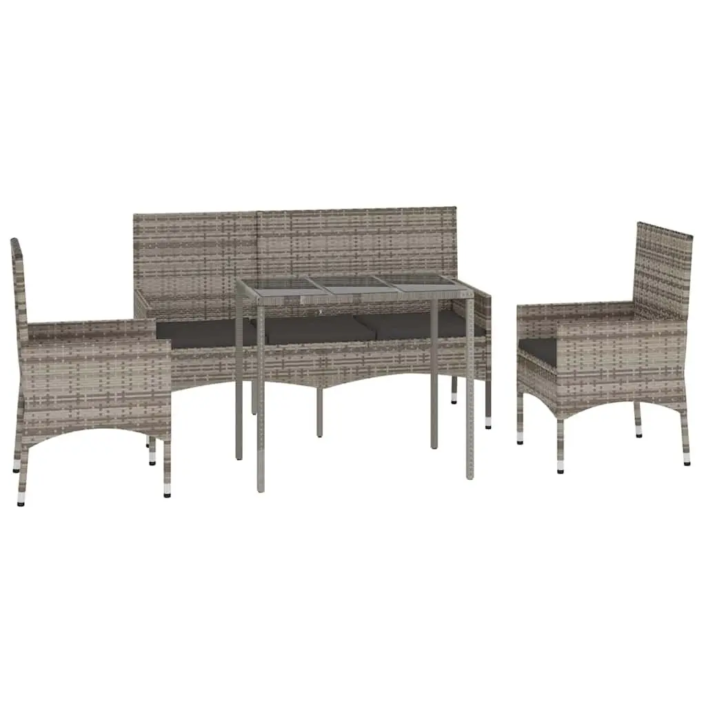 4 Piece Garden Lounge Set Grey Poly Rattan Outdoor Furniture with Cushions