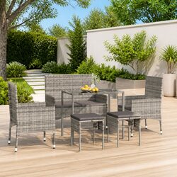 6-Piece Grey Poly Rattan Lounge Set with Cushions