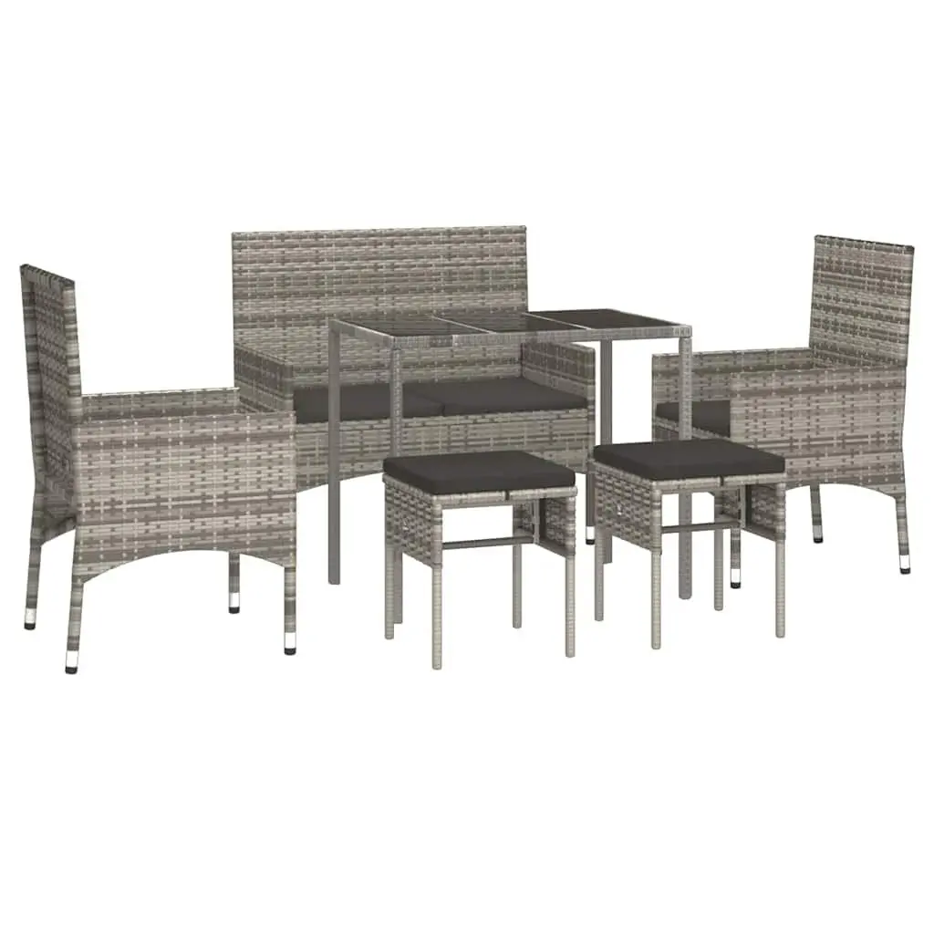 6-Piece Grey Poly Rattan Lounge Set with Cushions
