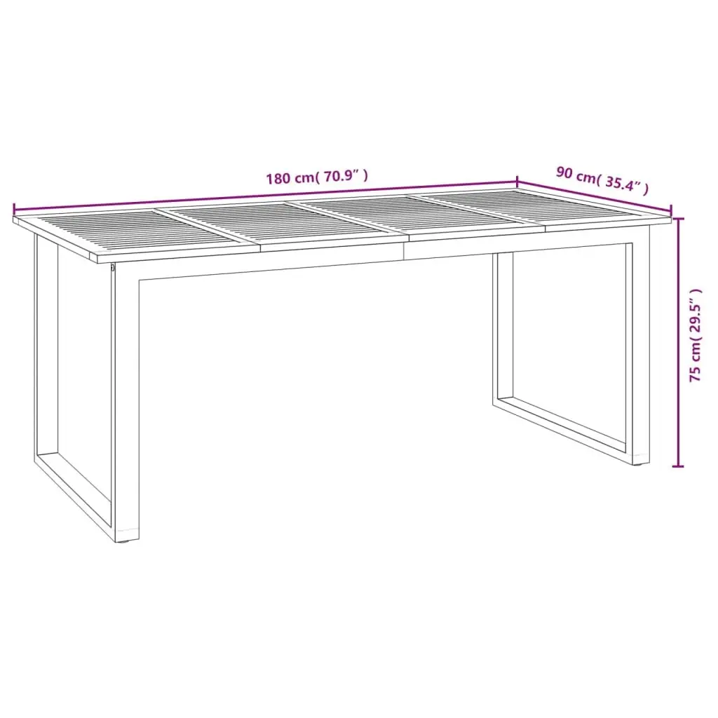Garden Dining Table Outdoor Patio 180 x 90 x 75 cm Solid Acacia Wood U-shaped Legs