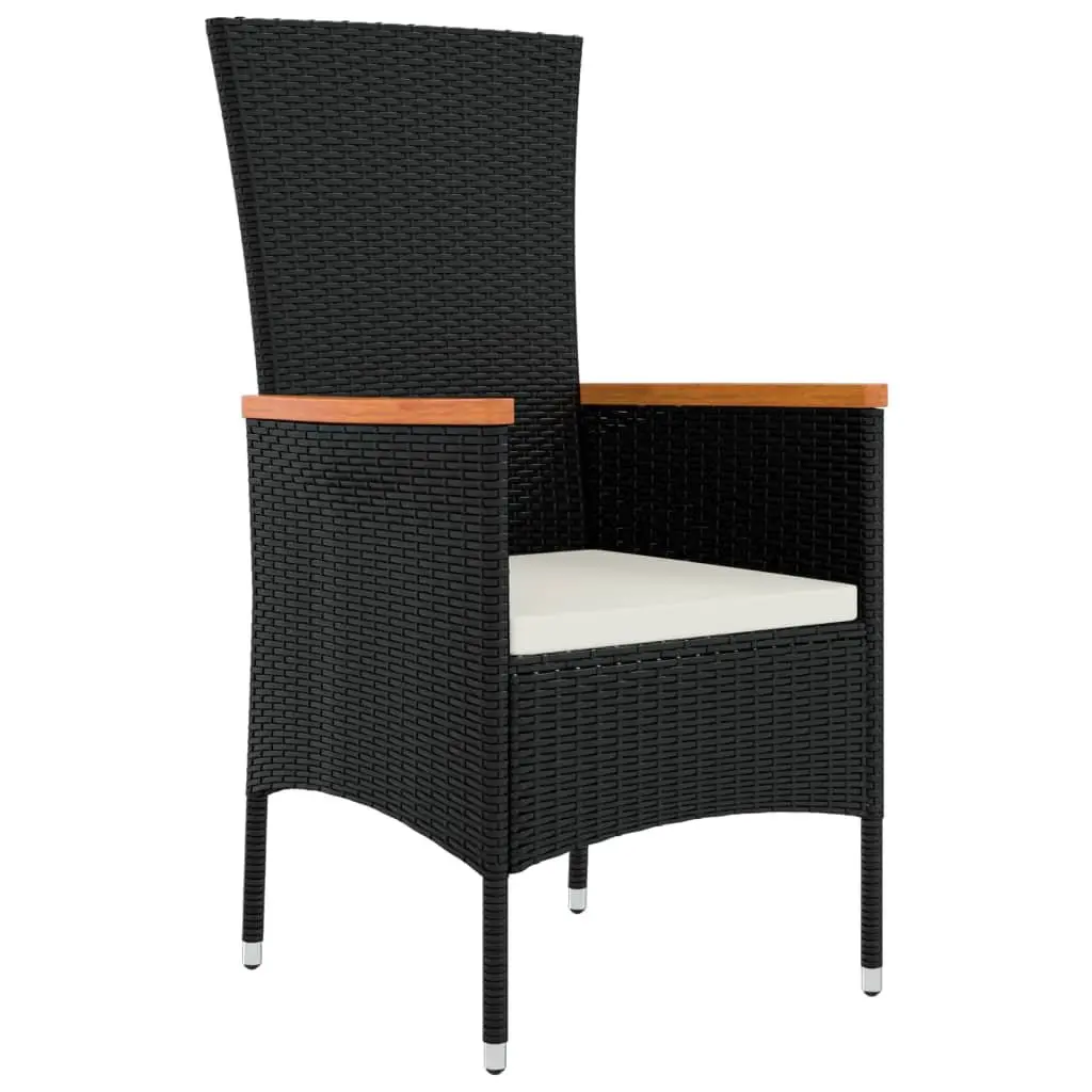 Outdoor Garden Chairs Set 2 pcs Poly Rattan Cushioned Patio Seating Black