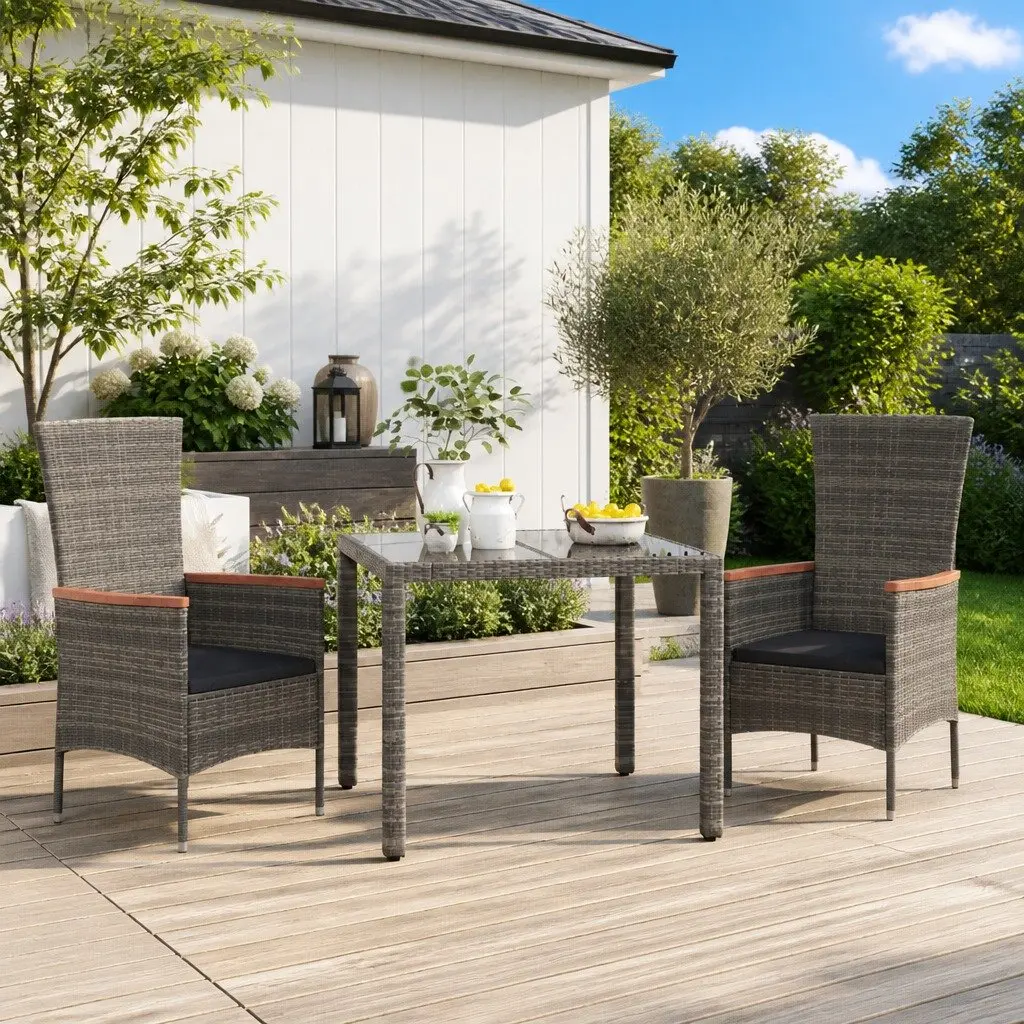 Outdoor Garden Chairs Set 2 Pieces Grey Poly Rattan Patio Seating with Cushions