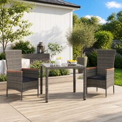 Grey Poly Rattan Garden Chairs with Cushions Set of 2