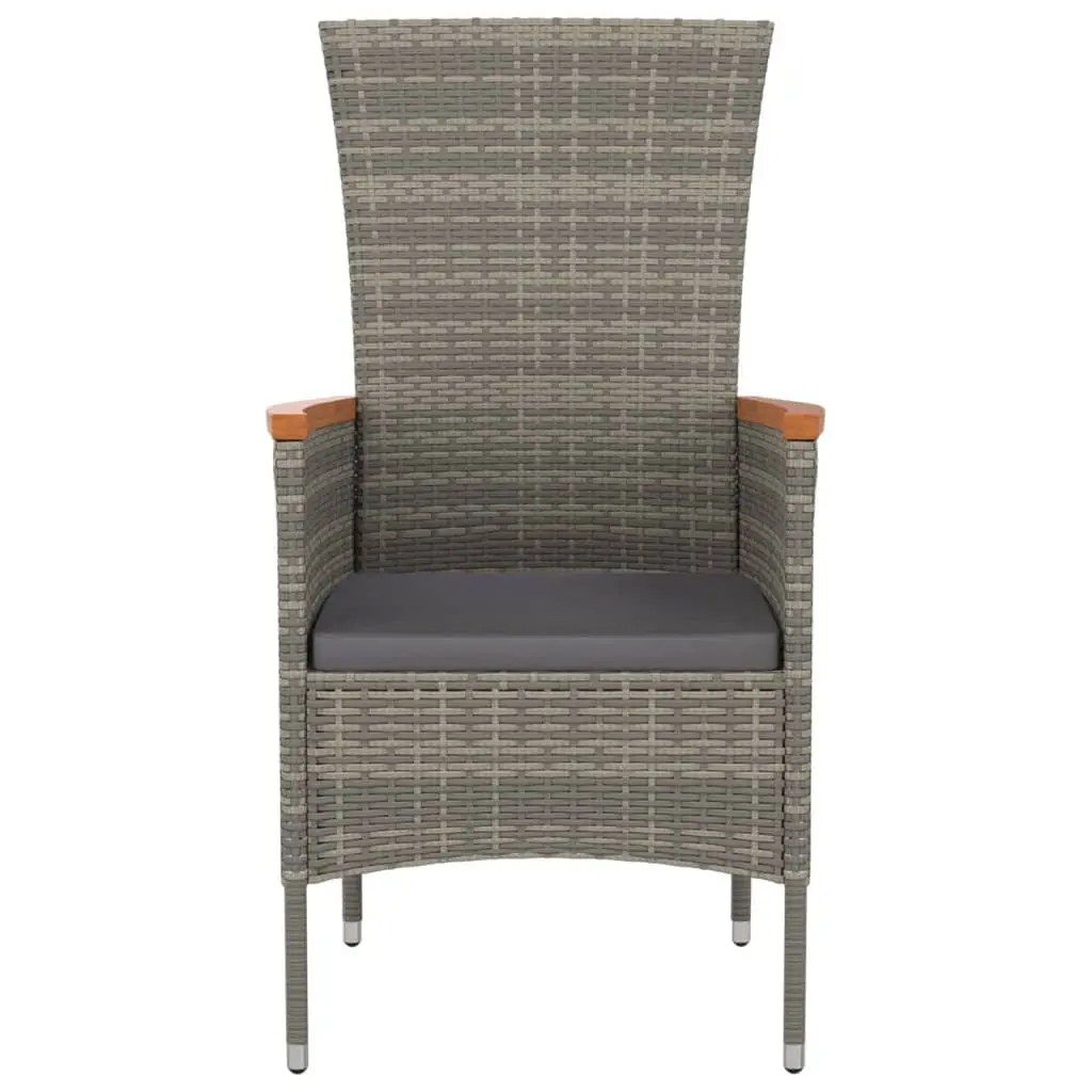 Outdoor Garden Chairs Set 2 Pieces Grey Poly Rattan Patio Seating with Cushions