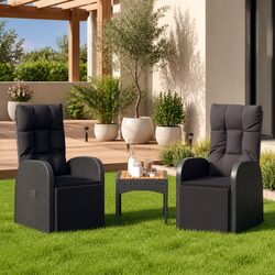 Black Reclining Garden Chairs Set - Weather-Resistant