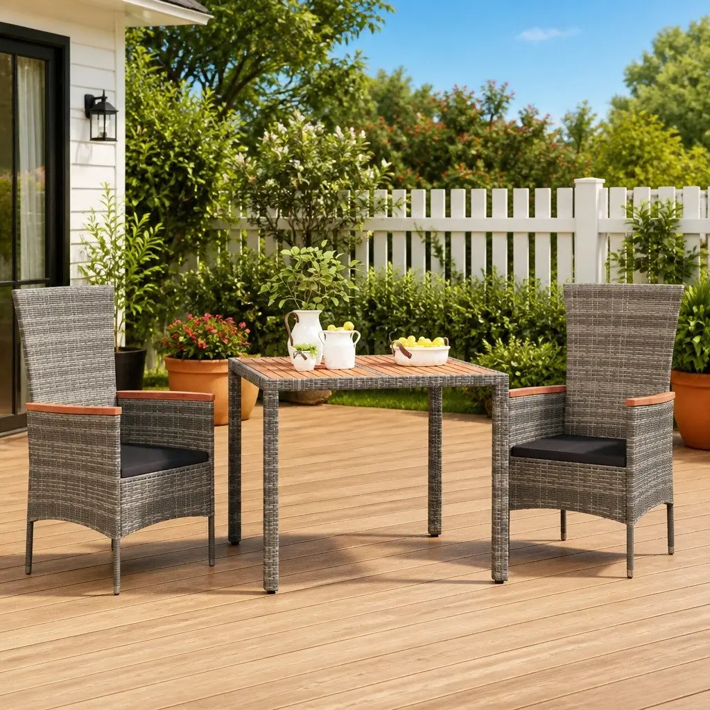 Garden Table Outdoor Patio Furniture Grey Poly Rattan Steel Frame 150cm