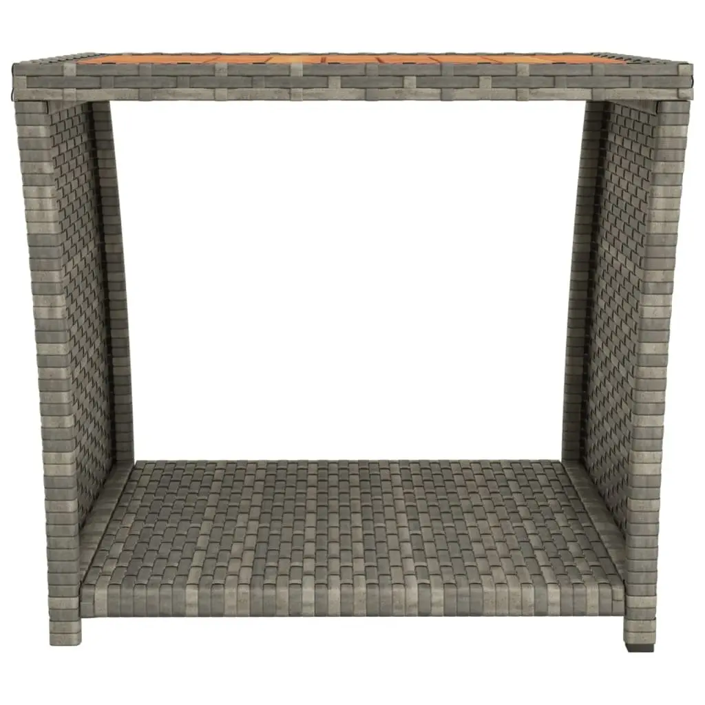 Tea Table Grey Poly Rattan Wooden Top Patio Garden Outdoor Furniture Steel Frame