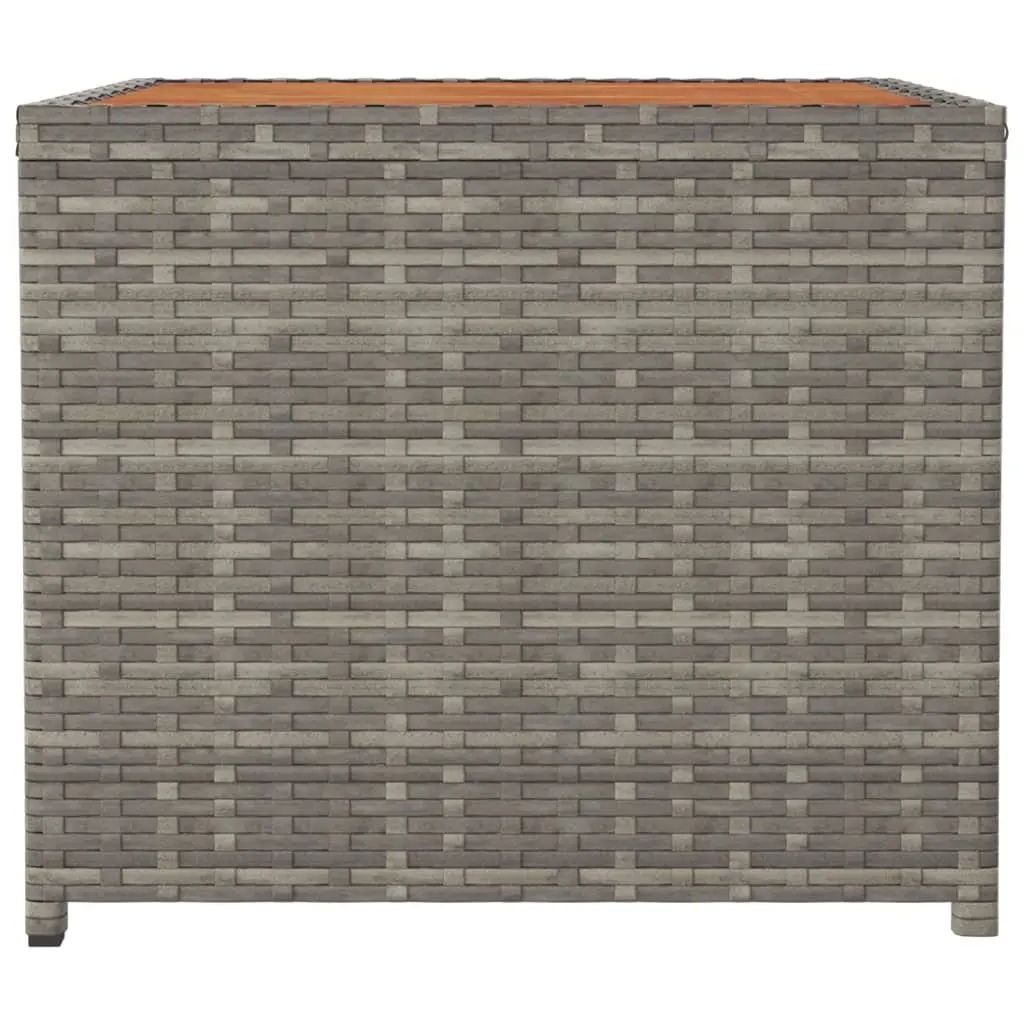 Tea Table Grey Poly Rattan Wooden Top Patio Garden Outdoor Furniture Steel Frame
