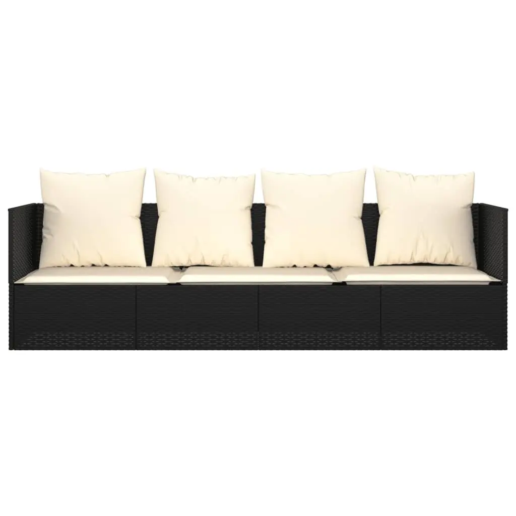 Poly Rattan Lounge Bed with Adjustable Backrest and Cushions