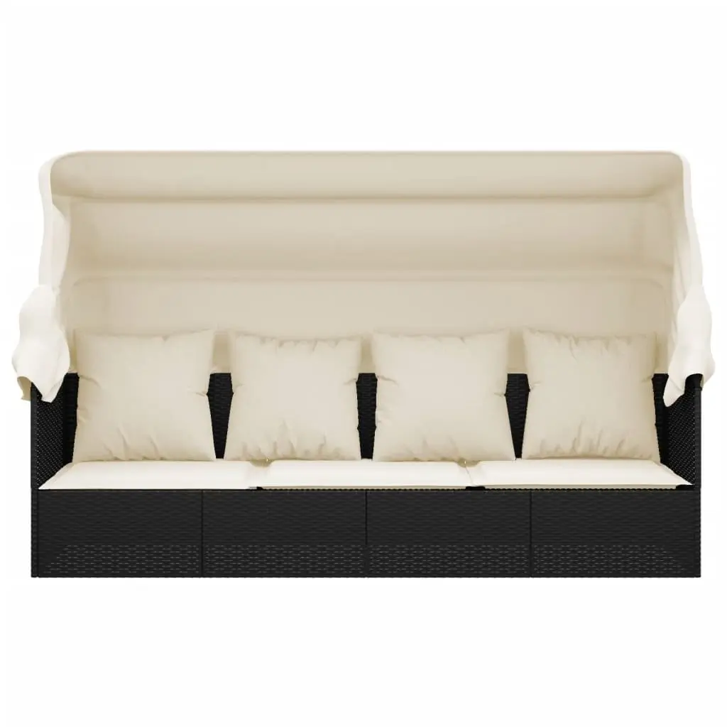 Black Poly Rattan Lounge Bed with Roof