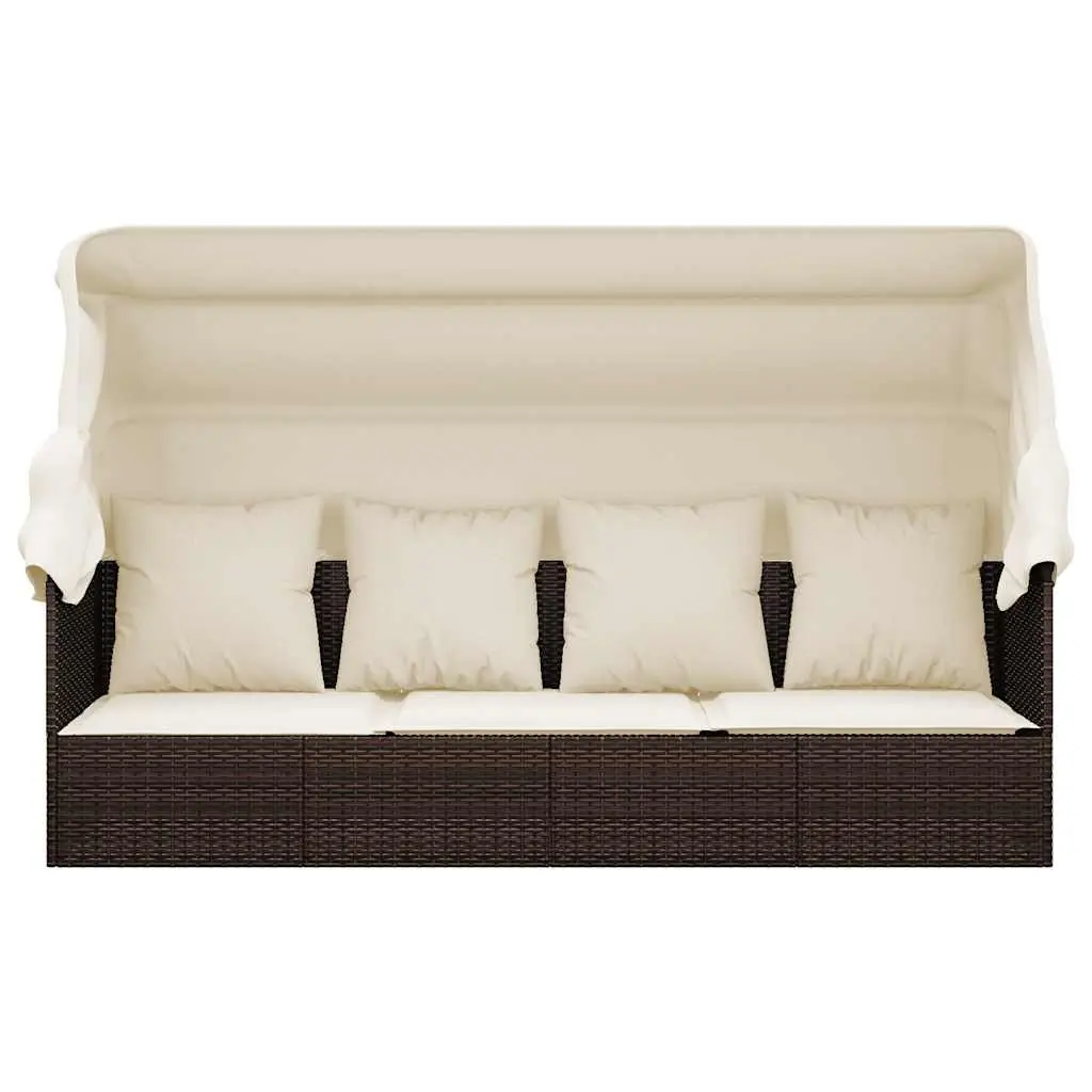 Outdoor Lounge Bed for Garden or Patio with Adjustable Roof and Cushions Brown