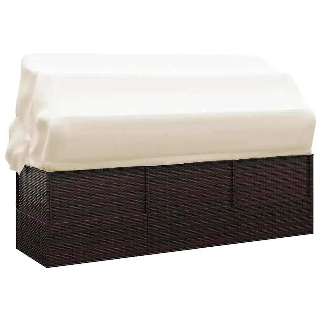 Outdoor Lounge Bed for Garden or Patio with Adjustable Roof and Cushions Brown