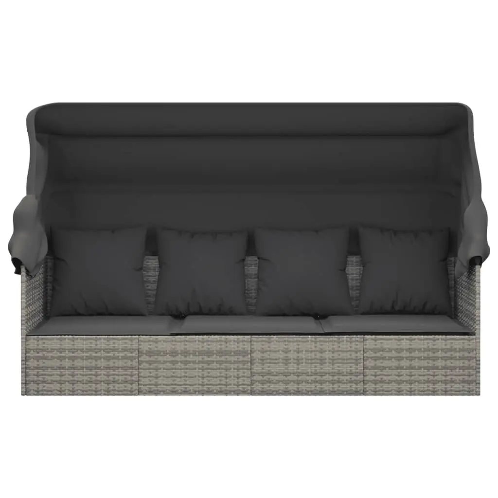 Outdoor Lounge Bed for Garden Patio Backyard with Canopy Roof Grey Poly Rattan