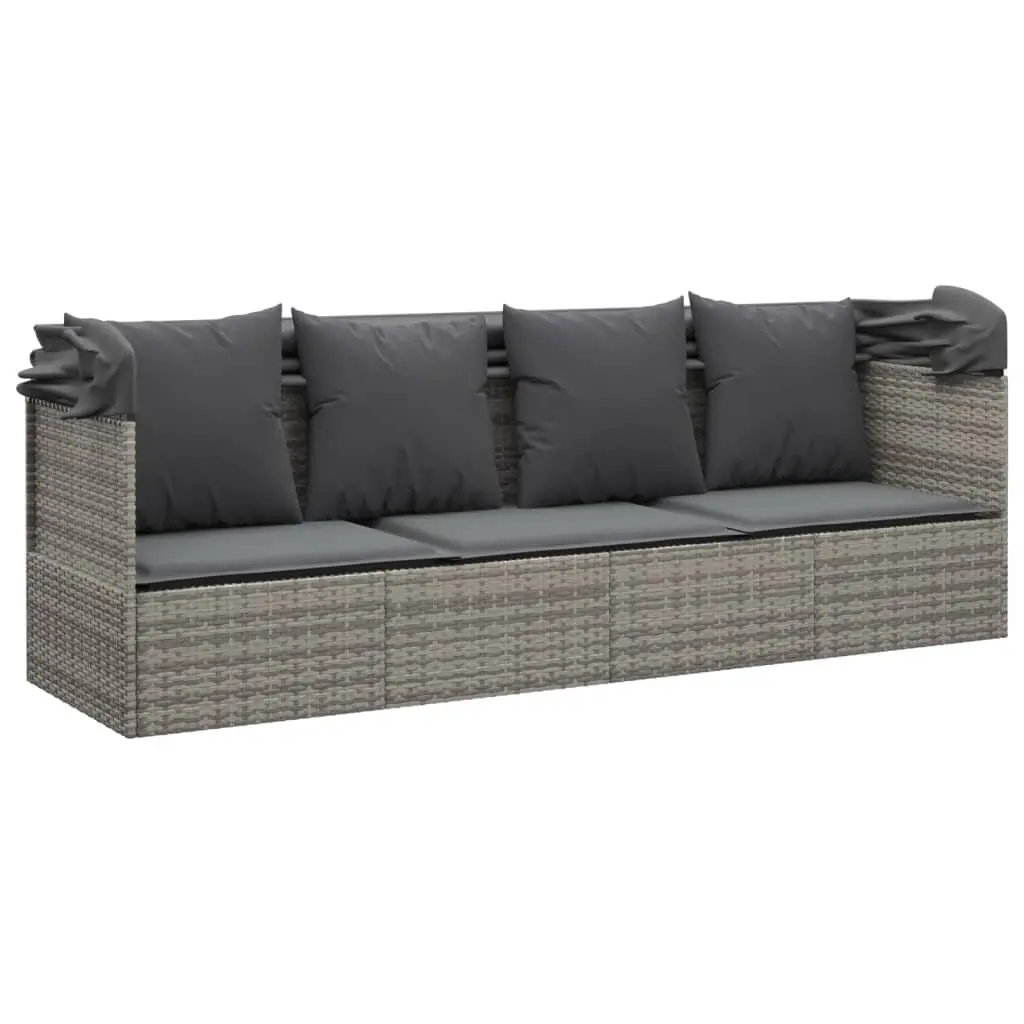 Outdoor Lounge Bed for Garden Patio Backyard with Canopy Roof Grey Poly Rattan