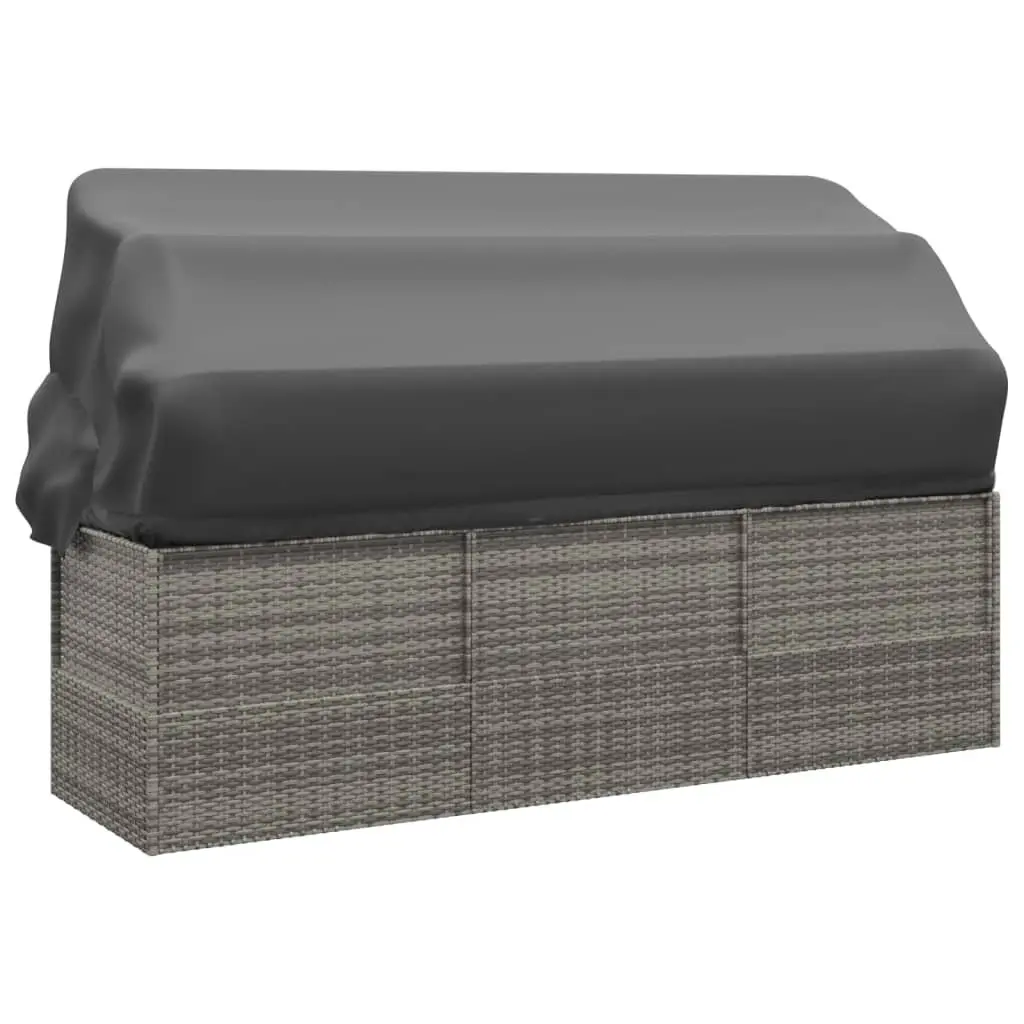 Outdoor Lounge Bed for Garden Patio Backyard with Canopy Roof Grey Poly Rattan