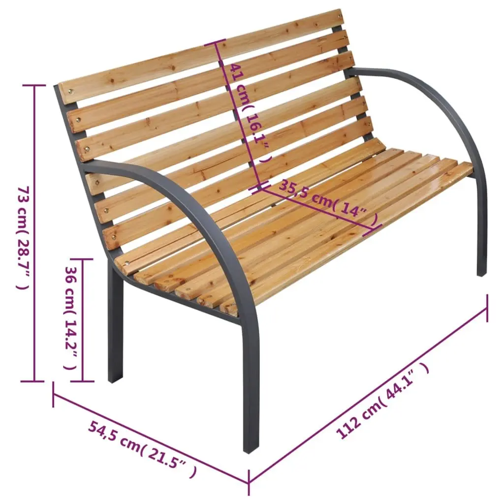 Outdoor Garden Bench 112cm Wooden Seating Backrest Patio Furniture Brown