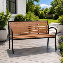 116cm Brown Garden Bench Specifications: Steel and WPC