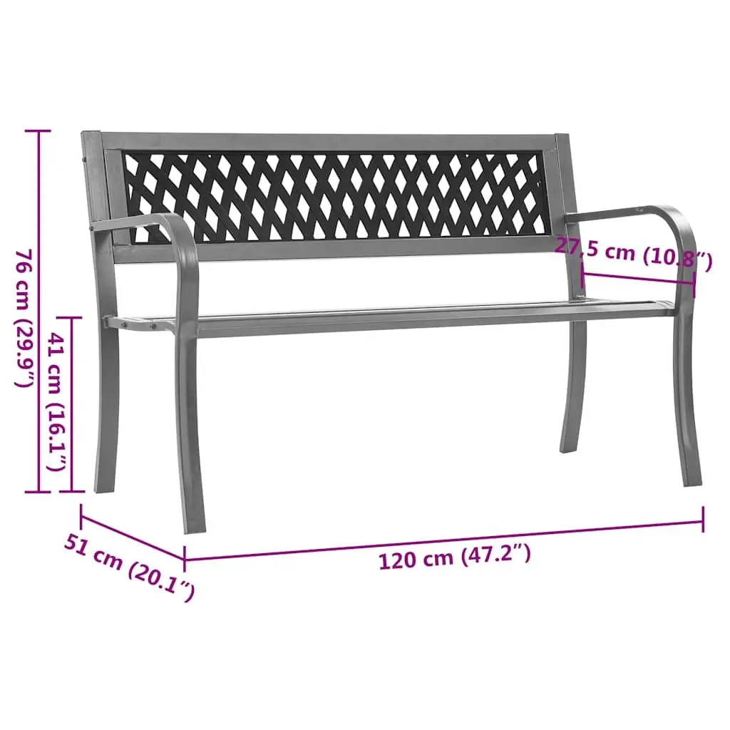Outdoor Seating Bench 120cm Steel Frame Black Garden Patio Furniture with Backrest