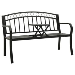 120cm Black Garden Bench with Table: Steel & Durable