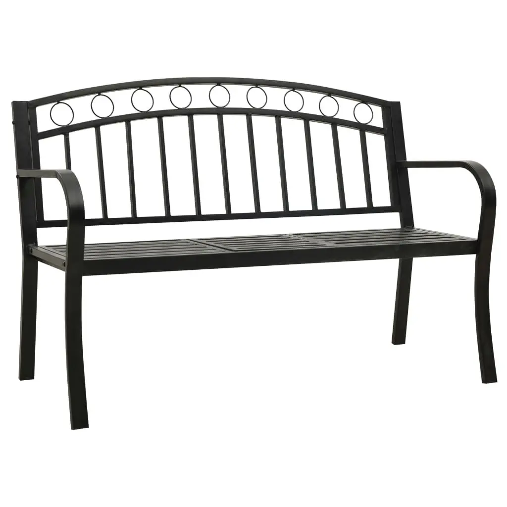 Garden Bench with Table Outdoor 120cm Black Steel Frame Patio Furniture