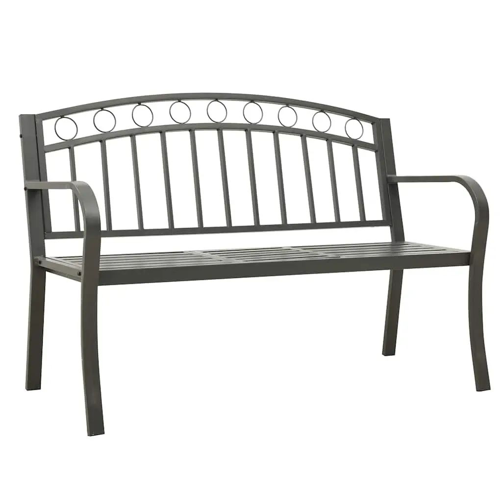 Garden Bench with Table 120cm Grey Steel Outdoor Seat Patio Garden Furniture