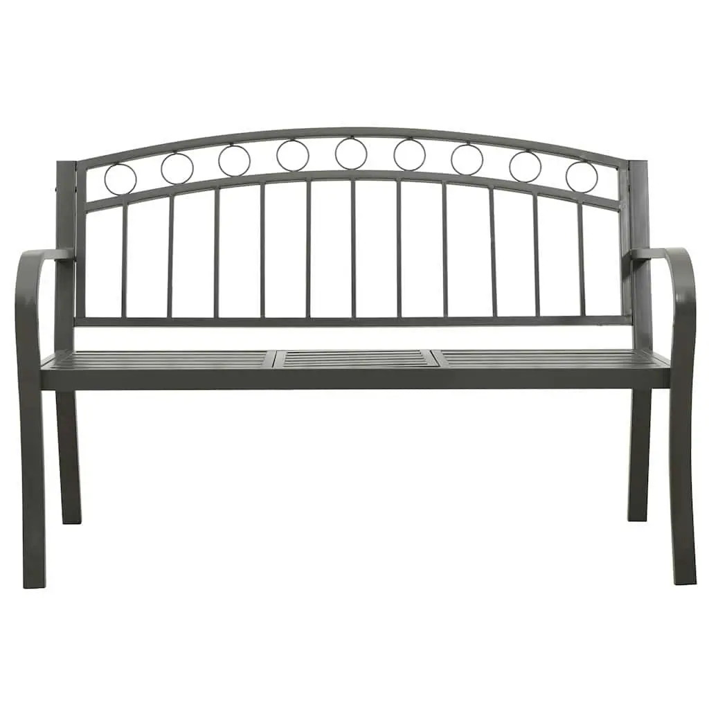 Garden Bench with Table 120cm Grey Steel Outdoor Seat Patio Garden Furniture