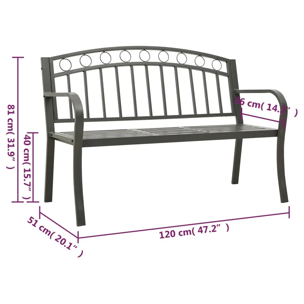 Garden Bench with Table 120cm Grey Steel Outdoor Seat Patio Garden Furniture