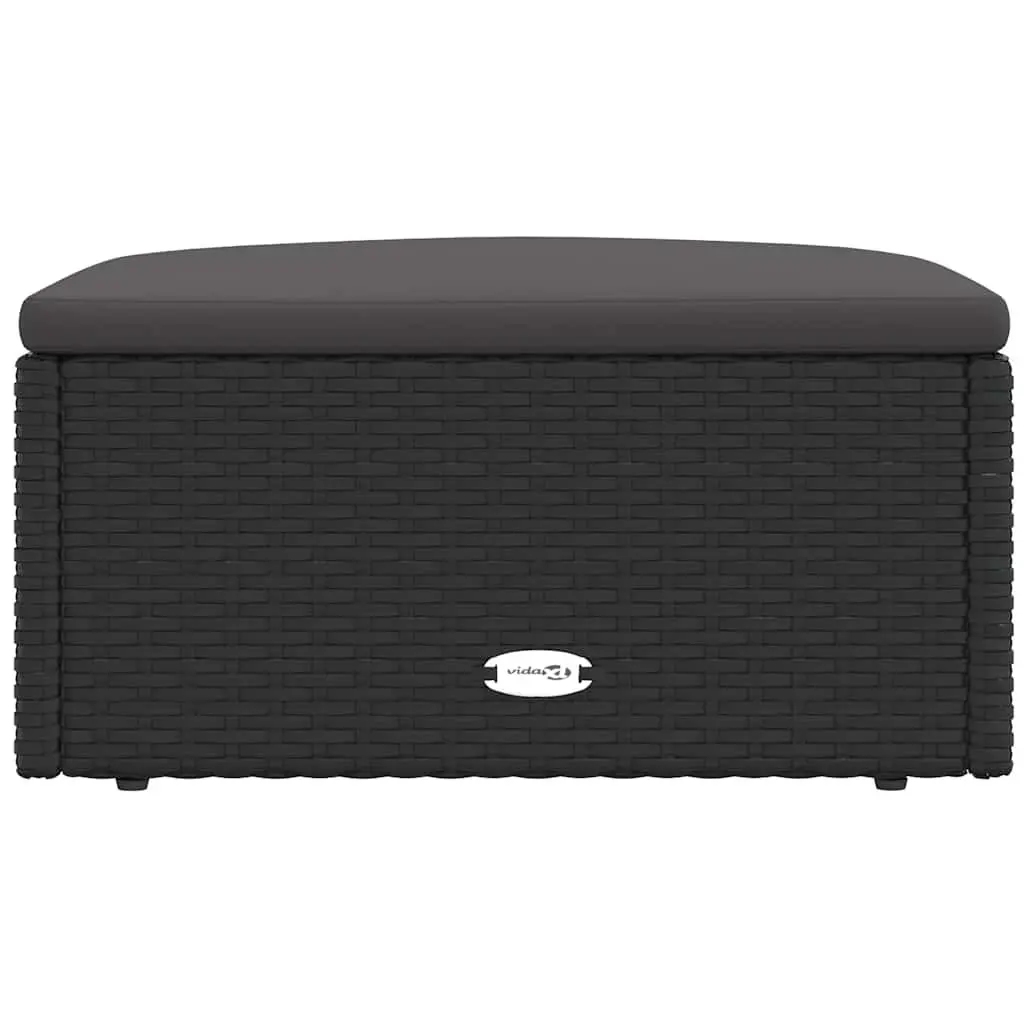 Outdoor Footstool for Garden Patio Seating Black Rattan with Cushion