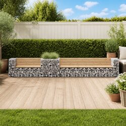 Garden Bench with Gabion Basket Solid Pinewood Outdoor Seating Backyard Patio