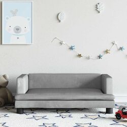 Kids Sofa Specifications: Light Grey Velvet and Pine Frame