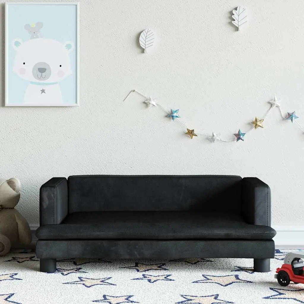 Kids Sofa for Room Black Velvet Small Couch