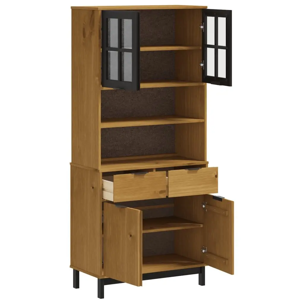 Highboard Storage Cabinet for Home 80 x 40 x 180 cm Brown Solid Wood with Glass Doors Shelves and Drawers