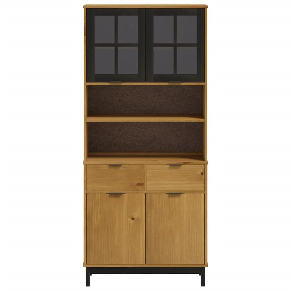 Highboard Storage Cabinet for Home 80 x 40 x 180 cm Brown Solid Wood with Glass Doors Shelves and Drawers