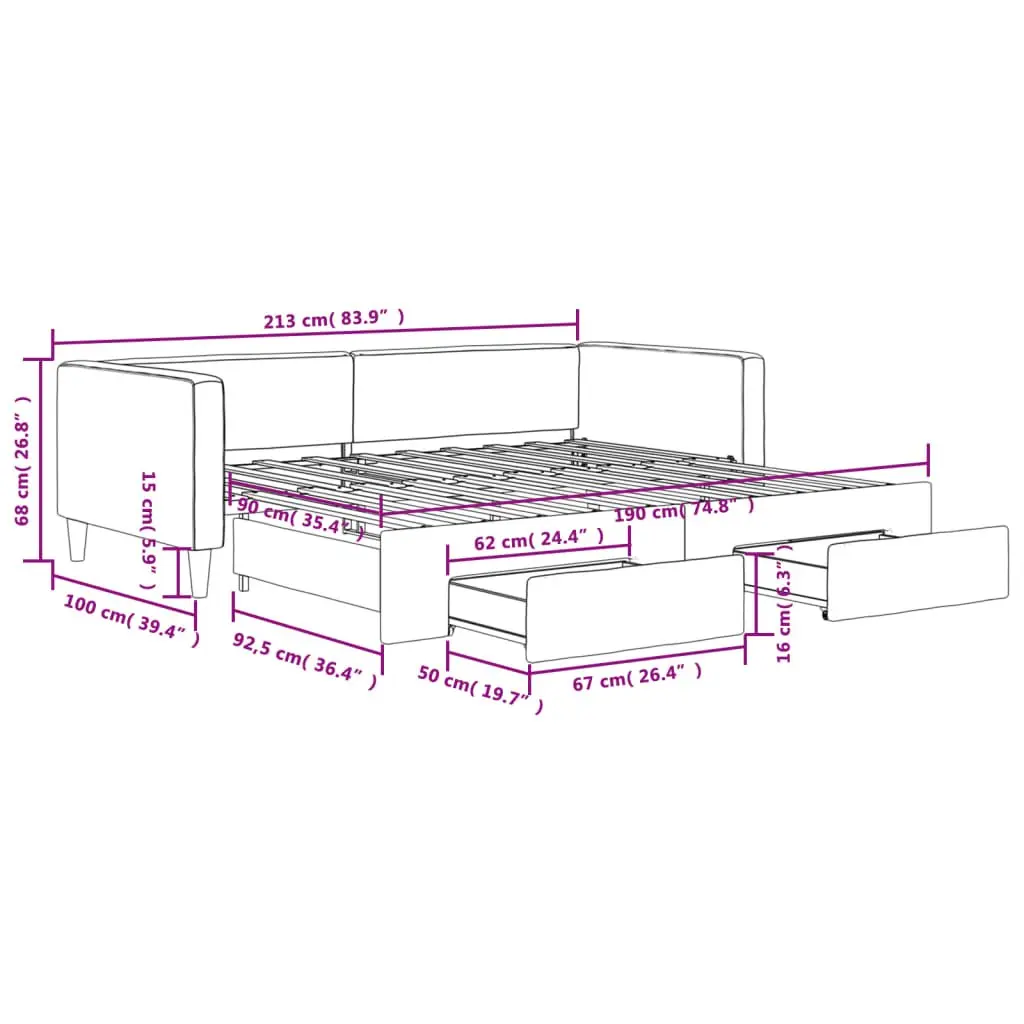 Daybed with Trundle and Storage Drawers, 90x190cm
