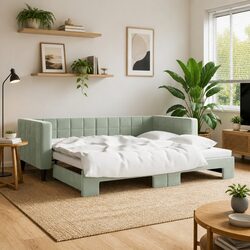Daybed with Trundle - Grey Velvet, 90x190cm Dimensions