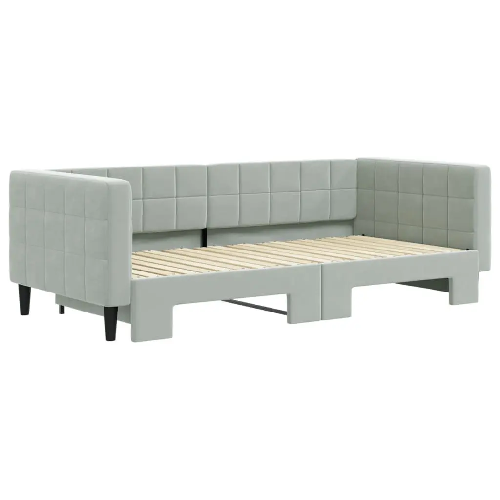 Daybed with Trundle Sofa Bed Grey 90x190cm Modern Design Wooden Frame Velvet