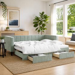Daybed with Trundle 90x190 cm Grey Velvet Sofa Bed