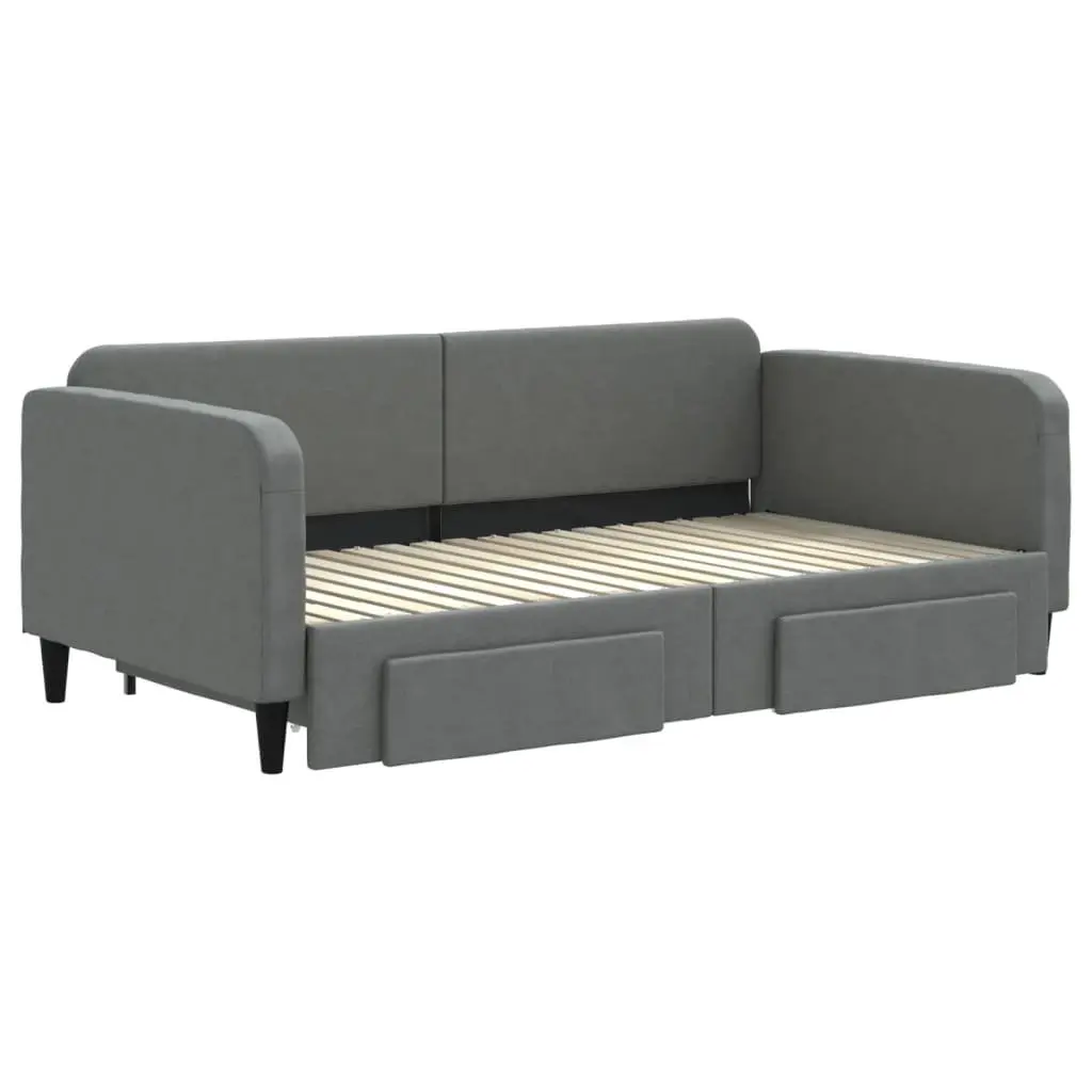 Daybed with Trundle and Storage Drawers for Guest Bedroom Grey 90 x 190 cm