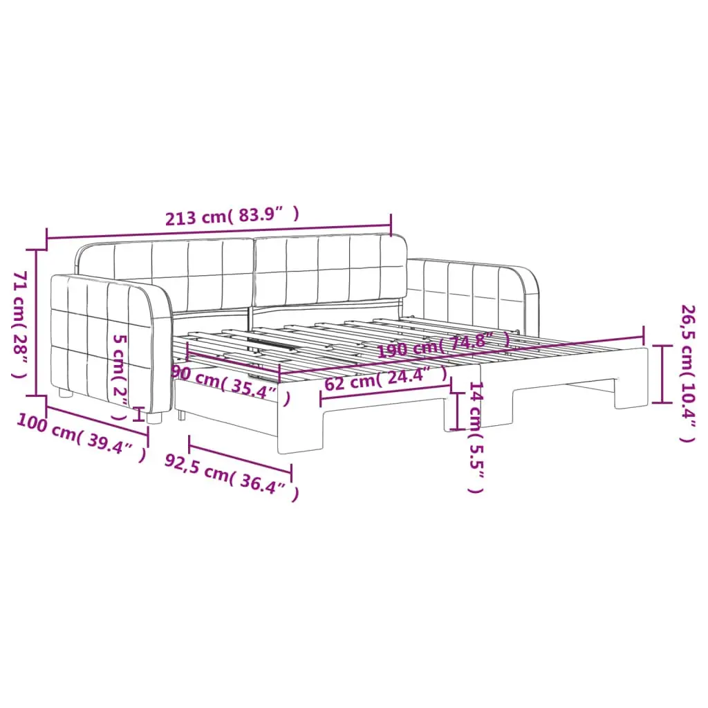 Grey Daybed with Trundle Sofa Bed 90x190 cm Space-Saving Furniture for Living Room or Bedroom