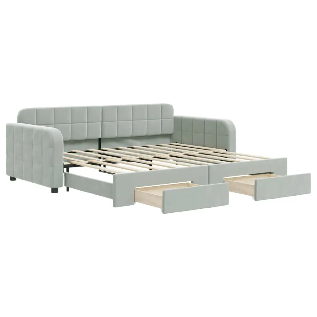 Daybed with Trundle and Storage Drawers Sofa Bed Grey 90x190cm Guest Bedroom